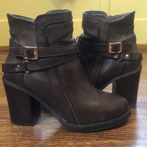 Block heel brown ankle bootie